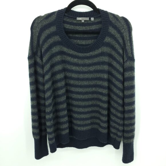 Vince Merino Wool/Camel Blend Slouchy Stripe Sweater M Black/Gray - Picture 2 of 16